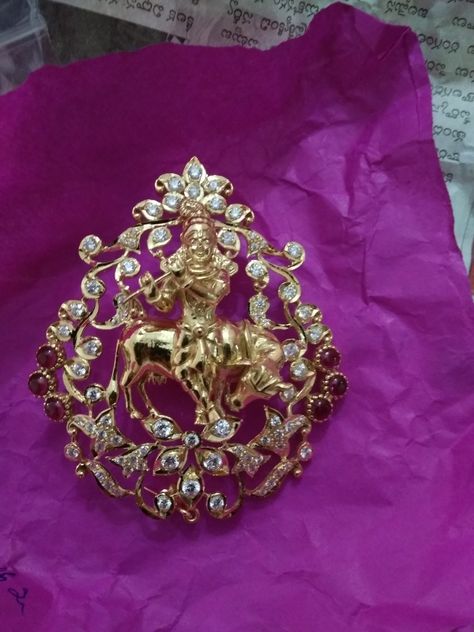 Krishna Locket Gold, Krishna Locket, Lord Sri Krishna, Gold Haram Designs, 22 Carat Gold Jewellery, Haram Designs, Gold Haram, Locket Gold, Diamond Pendant Jewelry