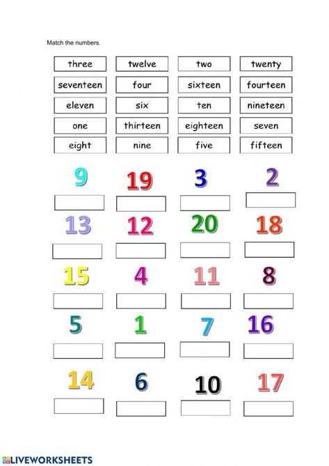 Numbers 1 to 20: Numbers worksheet Number Spelling Worksheets, 1 To 20 Number Names Worksheet, Numbers To 20 Worksheets, Numbers Worksheets For Kids, Spelling Practice Worksheets, Number For Kids, Number Spelling, Number Words Worksheets, Number Names