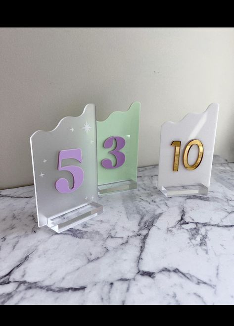 Funky fun table numbers Disco Table, Colorful Wedding Decor, Custom Table Numbers, Retro Table, Custom Wedding Signs, Cool Tables, Retro Wedding, Colorful Wedding, Blue Coral