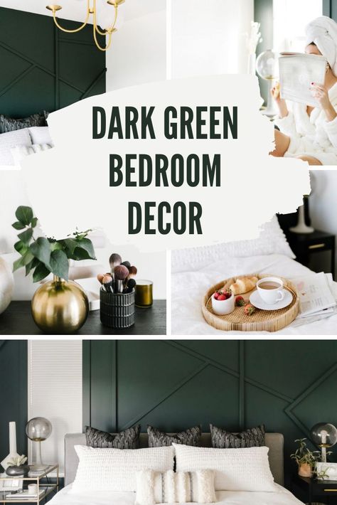 Emerald Wall Bedroom, Dark Green Bedroom Accent Wall, Dark Green Bedroom Decor, Dark Green Accent Wall Bedroom, Hunter Green Bedroom, Dark Green Bedrooms, Forest Green Walls, Organization Closet Storage, Hunter Green Bedrooms