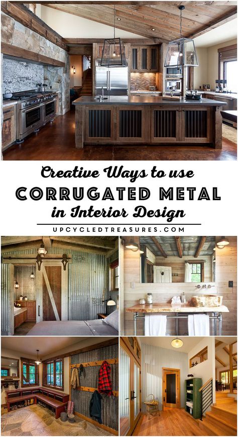 Creative Ways to use Corrugated Metal in Interior Design | UpcycledTreasures.com House Improvement, Rustic Industrial Decor, Corrugated Metal, Basement Renovations, Design Seeds, Metal Building Homes, Industrial House, Container Homes, Metal Buildings