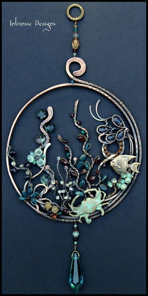 Ocean Wire Art, Wire Wrapping Tree Of Life, Wire Wrapped Jewelry Tree Of Life, Ocean Pendant, Copper Wire Tree Of Life, Tree Of Life Beads And Wire, Wire Wrapped Tree Of Life, Underwater Scene, Bead Wire