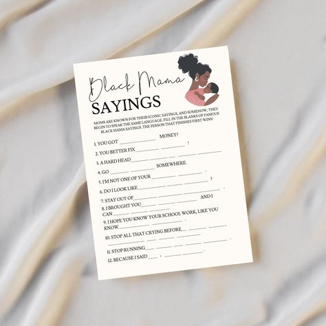 Black Mama Sayings Baby Shower Game-  Fill in The Blank - Do you know this Iconic Sayings? - Black Baby Shower Games - Instant Download Mama Sayings, Iconic Sayings, Co-ed Baby Shower Games, Easy Baby Shower Games, Tv Dads, Coed Baby Shower, Fill In The Blank, Black Baby, Black Babies