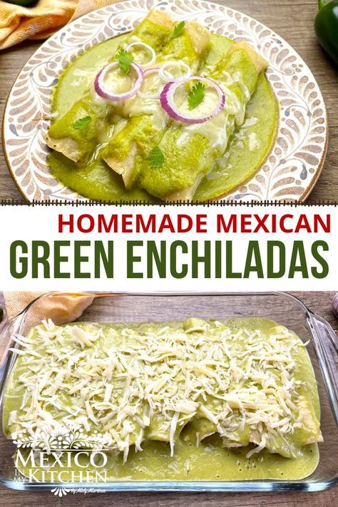 Authentic Enchiladas Suizas, Authentic Green Enchiladas, Green Enchiladas Authentic, Authentic Green Chili Chicken Enchiladas, Authentic Mexican Chicken Enchiladas, How To Make Enchiladas Verdes, Homemade Green Enchiladas, Mexican Green Enchiladas Authentic, Enchiladas Chicken Verde