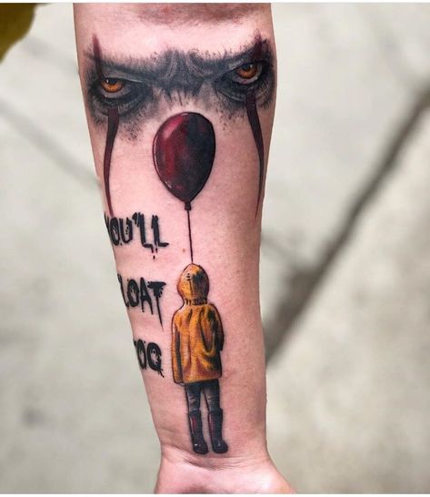 Wise Tattoos, It Tattoo Stephen King, It Tattoo Pennywise, Pennywise Tattoos, Horror Flash, Stephen King Tattoos, Pennywise Tattoo, Horror Sleeve, Halloween Tattoo Ideas