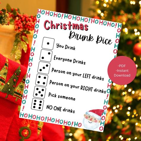 Christmas Games Adult, Drunk Dice Game, Adult Christmas Games, Christmas Drinking Games, Adult Drinking Games, Christmas Games For Adults, Games Christmas, Christmas Drinking, Drinking Game