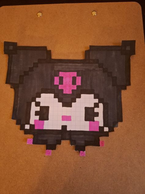 sanrio kuromi pixel art on a piece of graph paper Pink Marker, Graph Paper, A Pencil, Pixel Art, Dark Gray, Markers, Pencil, Pink, Black