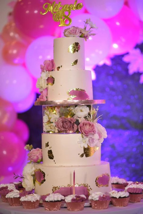 5 Tier Birthday Cake, Debut Cake 18th Elegant, Debut Cake 18th, Cake For 18th Birthday, 5 Tier Cake, 18th Birthday Cake Designs, Debut Cake, Baking Competition, Floral Cake Design