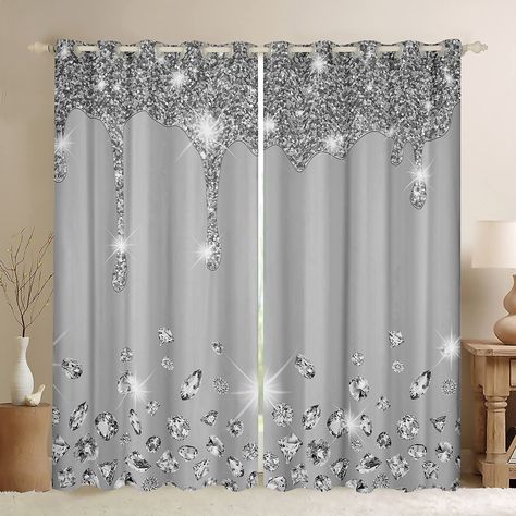 PRICES MAY VARY. ✿[Curtain Set]: Set includes 2 panels of 38 W x 45 L inch each//38 W x 54 L inch each//42 W x 63 L inch each//42 W x 84 L inch each//42 W x 90 L//52 W x 63 L inch each//52 W x 84 L inch each//52 W x 90 L inch each //52 W x 96 L inch each. Silver plastic grommets on top（Inner diameter1.8" / Outer diameter 2.7"）.Easy to hang, and slide smoothly. ✿[Material]: According to customer's feedback , we have upgraded the fabric of curtain ➜ High-grade velvet fabric ( soft touch). Our deco Purple Window Curtains, Young Man Room, Glitter Curtains, Light Blocking Curtains, Tier Curtains, Man Room, Drape Panel, Glam Decor, Glitter Print