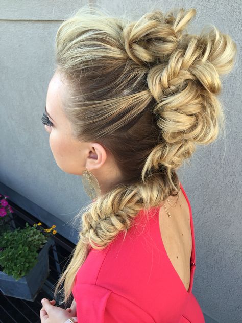 Mohawk updo Faux Hawk Braid Hairstyles, Regular Braids, Faux Mohawk, Mohawk Updo, Faux Hawk Braid, Trendy Updos, Faux Hawk Hairstyles, Hair Updos Tutorials, Prom Hair Updo