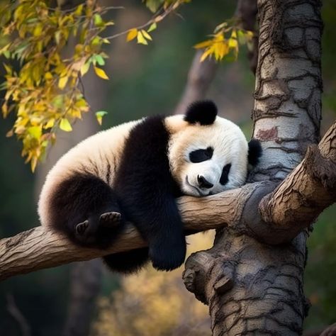 A panda bear sleeping on a tree branch | Premium Photo #Freepik #photo #sleep #asian-sleep Tattoo Panda, Panda Icon, Sleeping Panda, Bear Sleeping, Big Cats Photography, Tattoo 2024, Panda Illustration, Sleeping Bear, Panda Bears