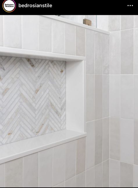 Cream Shower Tile Master Bath, Bedrosian Chloe White Tile, Bedrosian Chloe White Tile Bathroom, Cloe Tile Shower Bathroom, Cream Shower Tile, Bathroom Ideas For Kids, Shower Floor Tile Ideas, White Shower Tile, Ranch Makeover