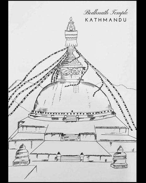 Boudhanath Stupa, Nepal Kathmandu, Tomboy Hairstyles, Building Drawing, Inspiration Art, Pencil Art, Bts Pictures, All Art, Nepal