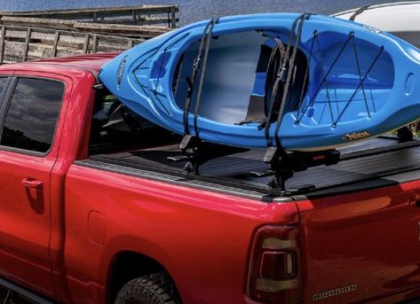 What kayak rack options are compatible with your Tonneau Cover... we break down your options Kayak Truck Rack, Kayak Rack For Truck, F150 Build, Kayak Holder, Kayak Covers, Truck Bed Extender, Aluminum Truck Beds, Truck Tonneau Covers, Kayak Roof Rack