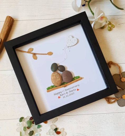 First Wedding Anniversary Pebble Art, Personalised Paper Wedding Anniversary Gift #1stAnniversary #PaperAnniversary #GiftFor Him #giftforHer #familypebbleart #pebbleartpicture #paperanniversary #pebbleart #1stanniversarygift #weddingpebble #anniversary #pebbleistic #pebbleartgifts #handmadewallart #handmadegiftshop https://etsy.me/40NNebf Handmade Wedding Anniversary Gifts, Handmade Gifts For Parents Anniversary, First Wedding Anniversary Ideas, Anniversary Ideas For Parents, Paper Anniversary Gift For Him, Paper Wedding Anniversary Gift, Parents Anniversary Gift, Ruby Anniversary Gifts, Anniversary Gift For Parents