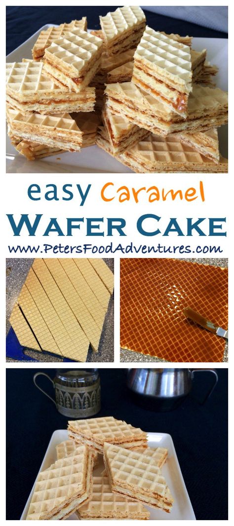 Super easy to make, and so caramel-y and sticky. It's known by several different names in Eastern Europe, Вафли, Oblandi, or Oblate - Vafli Wafer Cake with Caramel (Вафли) Wafer Sheets Recipe, Soviet Recipes, Wafer Cake Recipe, Wafer Cake, Serbian Food, Slovak Recipes, Witch's House, Polish Desserts, Delicious Christmas Desserts