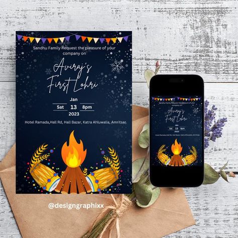 Lohri Invitation - Digital invite - Can be Printed or send via Whatsapp - Happy Lohri - Indian Lohri Festival Lohri Celebration Ideas, Lohri Invite, Lohri Celebration, Lohri Festival, Happy Lohri, Digital Invite, Invitation Digital, Backdrops For Parties, Digital Invitations