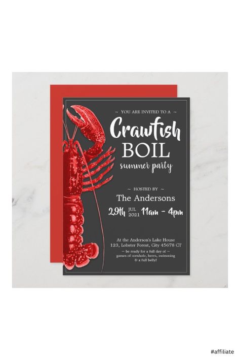 Crawfish Boil Party Decorations, Pub Poster, Graduation Party Template, Crawfish Boil Party, Vintage 4th Of July, Porch Parties, Party Restaurant, Food Promotion, 80th Birthday Invitations