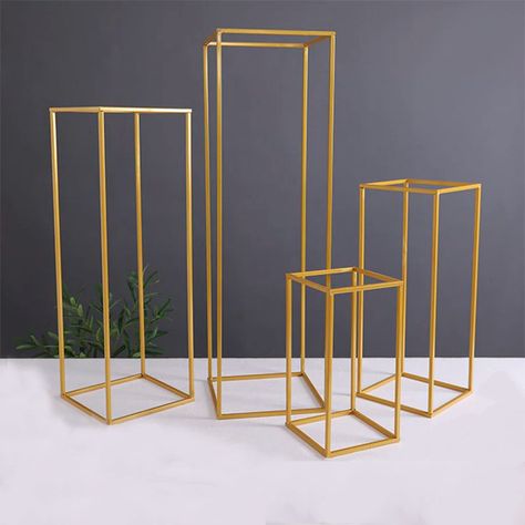 PRICES MAY VARY. 【ELEGANT RECTANGLE FLOWER STAND】 - This centerpieces for wedding has a modern rectangle shape, which ensures the force evenly and allows the flower rack a large bearing capacity. Thickened tube makes it stand stable. 【SOLID STEEL CONSTRUCTION】 - The welding is firm, the chamfer is round and smooth,Metal Vase Stand Made of high-quality metal material, this vase columns for weddings has an advantage of strength and rust resistance. The gold finish is not easy to lose paint and def Gold Wedding Flowers, Dinner Table Centerpieces, Garland Wedding Decor, Wedding Stage Backdrop, Garland Backdrops, Event Centerpiece, Arch Wedding, Stage Backdrop, Metal Arch