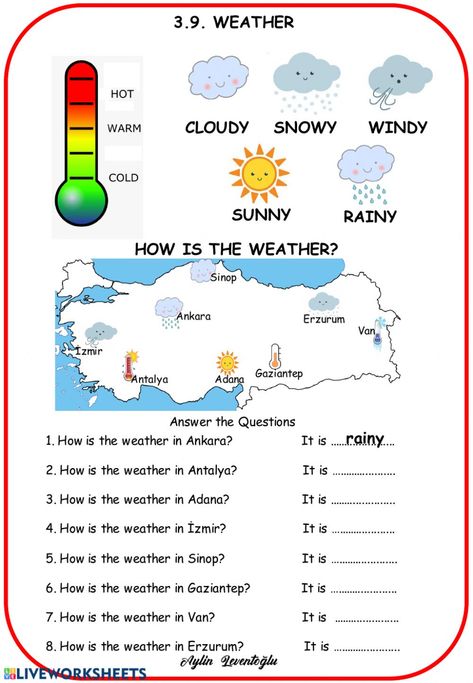 Weather online worksheet for Beginner. You can do the exercises online or download the worksheet as pdf. What Is The Weather Like Worksheet, Weather Exercises English, Weather Worksheets For Grade 1, Weather Conditions Worksheet, Weather Worksheets For Kids, Weather In English, Weather Questions, Weather For Kids, Ingles Kids