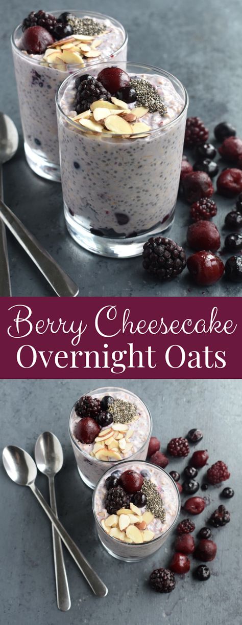 Cream Cheese Overnight Oats, Overnight Oats Cream Cheese, Overnight Oats With Berries, Overnight Oats With Blackberries, Blackberry Overnight Oats, Blackberry Overnight Oats Recipe, Overnight Oats With Frozen Berries, Frozen Berry Overnight Oats, Vanilla Greek Yogurt Recipes Healthy