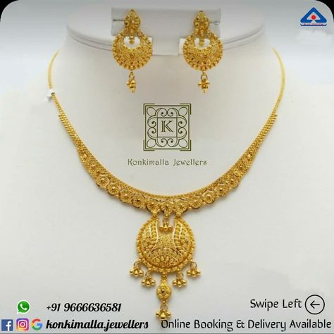 #KJ_G460 Net Weight: up to 28 grams Item : Necklace Set Fb, Insta, Pinterest: @konkimalla.jewellers Gold Covering Jewellery, Gold Har, Gold Chocker Necklace, Mens Bracelet Gold Jewelry, Gold Necklace Price, Couple Comics, Earrings Bali, Antique Gold Necklace, Beginner Henna