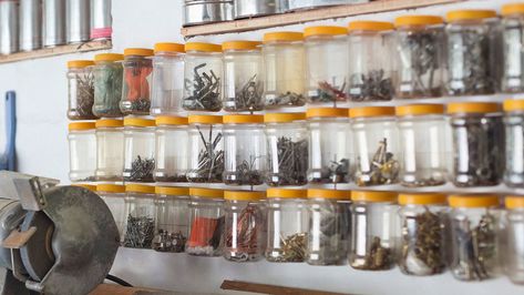 Nail Screw Storage Ideas, Organizing Nails And Screws Ideas, Screws Organization Ideas, Nail Storage Ideas, Storage Ideas For Garage, Ideas For Garage, Potting Station, Old Dresser Drawers, Organization Garage