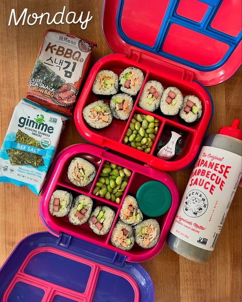 Weekly Lunchbox Recap // another week with zero school cafeteria lunches! Packing our kids lunchboxes with things they enjoy, helps us feed them healthy food more affordably. 💡SAVE this grocery list for when you need quick ideas! MON: cooked sushi rolls (see previous reel for the detailed post about this 🫶🏼) de-shelled edamame nori seaweed snacks TUES: 1/2 sandwich- sliced cha and cheese edamame cuties 🍊 cucumber + tajin maple strudel bread WED: 1/2 sandwich turkey and cheese cutie ... Cooked Sushi Rolls, Sandwich Turkey, Cooked Sushi, Sushi For Kids, Shelled Edamame, Nori Seaweed, Seaweed Snacks, School Cafeteria, Kids Lunchbox