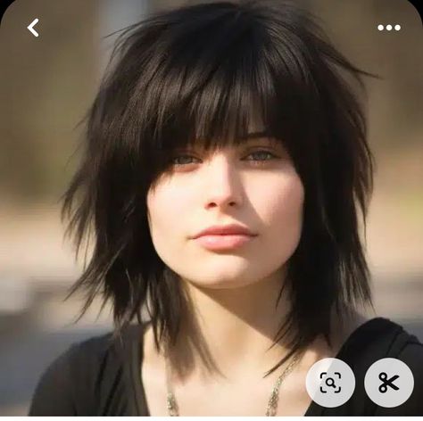 Medium Length Spiky Hair Women, Shoulder Length Rocker Hair, Bob Shag Haircut, Emo Shag Haircut, Spiky Bob, Shaggy Haircut With Bangs, Mid Length Shag Haircut, Shag Bob With Bangs, Sharp Bangs