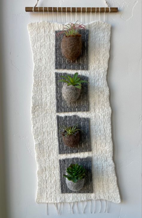 Made from natural alpaca roving and hand stitched with alpaca yarn, this wall hanging is designed to display moss and tillandsia. Wet Felted Wall Hangings, Felted Wall Hangings, Felt Wall Art, Wool Wall Hanging, Felted Bowls, Felt Wall Hanging, Felt Yarn, Felt Wall, Wet Felting Projects