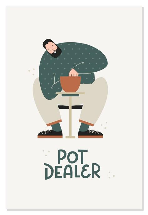 Pottery Illustration Design, Pottery Branding Design, Pottery Stickers, Pottery Poster, Pottery Illustration, Ceramic Logo, Pottery Logo, Handmade Logo Design, Guy Sitting