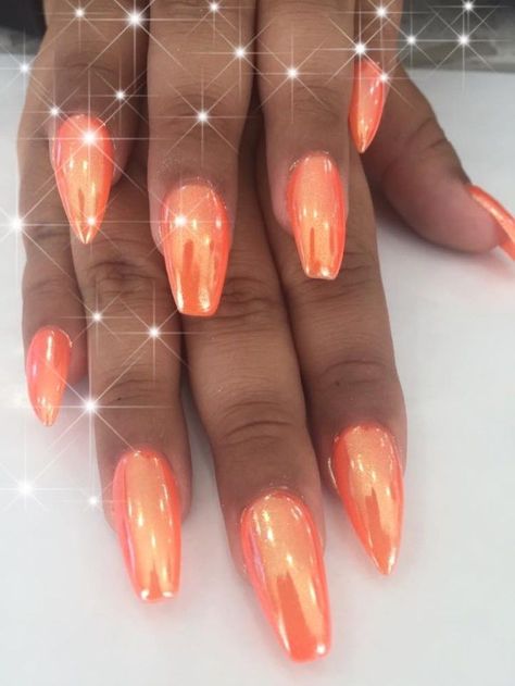 Say Goodbye to Flaws with This One Secret Ingredient! Peach With Chrome Nails, Orange Nails With Sparkles, Neon Orange Nails With Chrome, Pearly Orange Nails, Orang Chrome Nails, Orange Chrome Ombre Nails, Bright Color Chrome Nails, Orange Irridescent Nails, Pearl Orange Nails