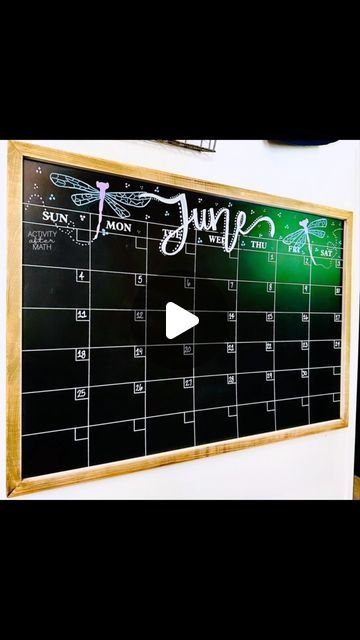 Hayley Cain | Instructional Coach on Instagram: "JUNE…Summer is here and I’m ready! Simple dragonflies for this month. All the details of this calendar are saved in my highlights! If you need more inspiration I have all my calendars saved in the Guides on my profile!" June Calendar 2024 Chalkboard, June Calendar Chalkboard Art, June Calendar 2024 Aesthetic Whiteboard, June Calendar 2024 Aesthetic, June Chalkboard Calendar, August Chalkboard Calendar, Chalk Calendar, Welcome June, June Calendar