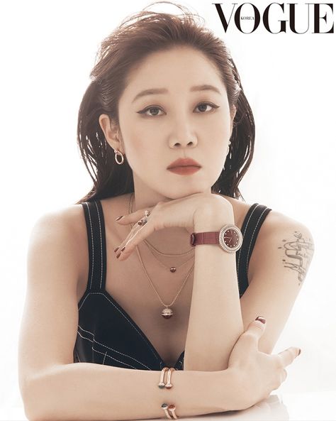 Gong Hyo Jin Goes Full Glam in Vogue Korea Pictorial | A Koala's Playground Jin 2019, Gong Hyo Jin, Running Mom, Korean Magazine, Elegant White Dress, Bold Lip Color, Cat Eyeliner, Black Liner, Glam Girl