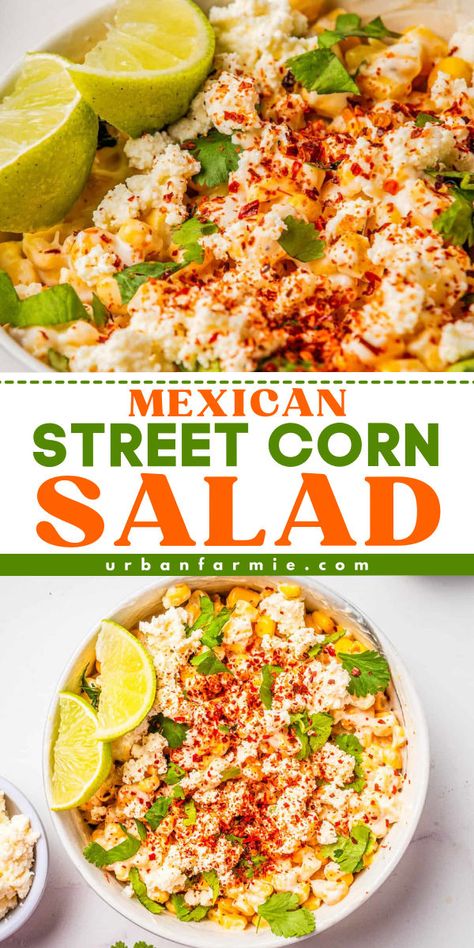 Looking for the best salad recipe for dinner? This Mexican Street Corn Salad has charred corn, creamy dressing, and bold flavors! This salad recipe has a refreshing burst of flavor. Pin this simple salad side dish! Mexican Salads For Parties, Mexican Corn Salad Recipe, Sweet Corn Salad Recipe, Street Corn Salad Recipe, Corn Salad Recipe Easy, Mexican Street Corn Salad Recipe, Mexican Salad Recipes, Street Corn Salad, Corn Salad Recipe