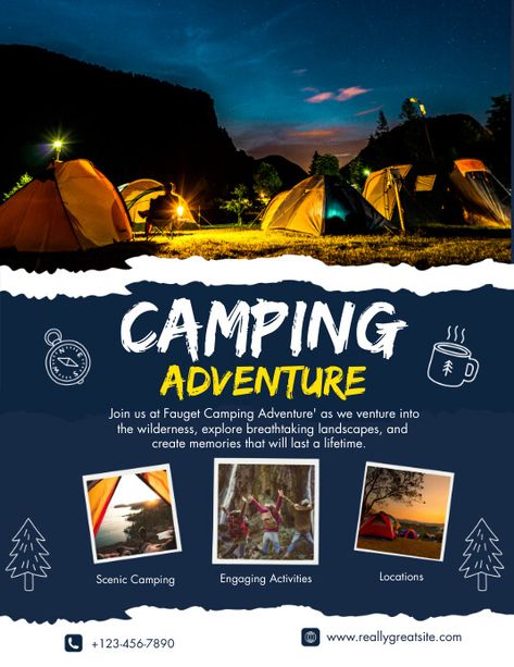 Advertising Flyers, Flyers Design, Scout Activities, Free Flyer Templates, Holiday Poster, Event Flyers, Camping Adventure, Beach Camping, Poster Templates