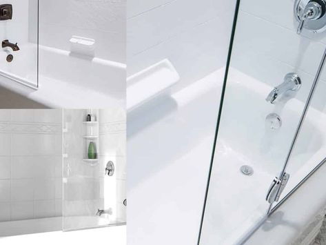 How Much Do Bath Fitter Tubs Cost? | Decor Snob Doorless Shower Ideas, Fiberglass Shower Stalls, Doorless Shower Design, Large Shower Tile, Bath Fitter, Showers Without Doors, Doorless Shower, Refinish Bathtub, Fiberglass Shower