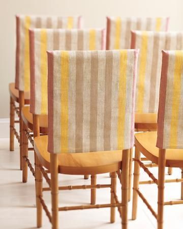 Cozy Wedding Ideas, Diy Chair Covers, Dining Room Chair Slipcovers, Simple Chair, Chair Inspiration, Chair Back Covers, Cozy Wedding, Handmade Chair, Striped Chair