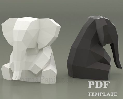 Paper Elephant, 3d Templates, Paper Craft Tools, Paper Fox, Polygon Art, Easy Origami, Paper Toy, Paper Animals, Paper Craft Supplies