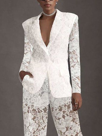 Fashion Elegant Style dressygal Online Shopping | stylewe Wedding Suits Women, Bridal Blazer, Ropa Shabby Chic, White Wedding Suit, Women Suits Wedding, Lace Suit, Elegant Blazers, Lace Blazer, Ronny Kobo