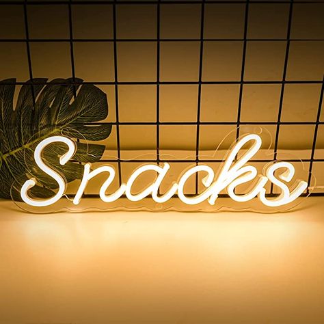 KANAYA Snacks Neon Sign, Snack Bar Sign Art Wall Decor, USB Battery Powered Warm White Snacks Neon Light Sign, for Cake Candy Shop Snack Stall Mancave Coffee Bars, 15×4.3 Inch

One can purchase other designs, phrases, and colors as well. Snack Bar Sign, Candy Shops, Cloth Banners, Cake Candy, Coffee Bars, First Birthday Banners, Viria, Tissue Paper Flowers, Creative Eye