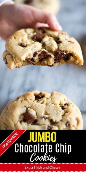 Extra Thick Chocolate Chip Cookies, Large Soft Chocolate Chip Cookies, Jumbo Chocolate Cookies, Jumbo Cookies Monsters, Jumbo Chocolate Chip Cookies Recipe, Big Thick Chocolate Chip Cookies, Big Soft Chocolate Chip Cookies, Big Chewy Cookies, Jimmy Johns Chocolate Chip Cookie Recipe