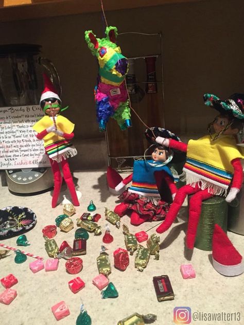 Elf on the Shelf ideas. Happy “Cinco de Diciembre”... LOL. Elfonso, Jingle & Lashes had a Fiesta when the boys woke up this morning. They were excited about all the candy!!!! Find more like this at Pinterest Profile: Lisa Walter   December 5, 2017 #elfontheshelfideas #elfontheshelf #pinata Mexican Elf On The Shelf, Happy Ideas, Elf Shelf, Shelf Elf, The Elf On The Shelf, Pinata Party, Pinterest Profile, Woke Up This Morning, Elf Ideas