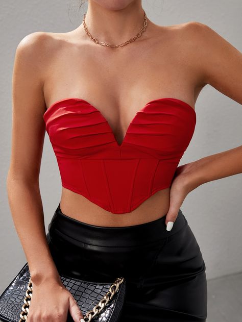 Crop Tops Rojos, Crop Tube Top, Cropped Tube Top, Women Tops, Corset Top, Daily Routine, Tube Top, Strapless Top, Cute Outfits