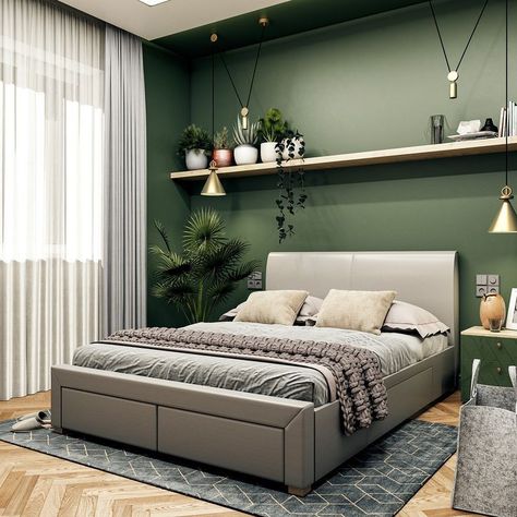 Green Bedroom Walls, Green Bedroom Design, Green Bedroom Decor, Sage Green Bedroom, Bedroom Wall Colors, Green Bedroom, Bedroom Renovation, Green Walls, Redecorate Bedroom