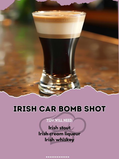 🍺💣 Dive into the thrilling Irish Car Bomb Shot! A mix of stout, whiskey, and cream. #IrishCarBomb Irish Car Bomb Shot Ingredients: Irish stout (1/2 pint (240 ml)) Irish cream liqueur (1/2 oz (15 ml)) Irish whiskey (1/2 oz (15 ml)) Instructions: Fill a pint glass halfway with stout. Layer Irish cream and whiskey in a shot glass. Drop the shot glass into the stout and drink immediately. 🍻💥 Experience the explosion of flavors! #CarBombChallenge Bomb Shots, Irish Car Bomb, Irish Car, Cocktail Party Food, Car Bomb, Irish Cream Liqueur, Cream Liqueur, World Party, Party Recipes