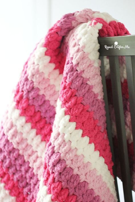 Bernat Blanket Stripes Crochet Cluster Stitch Afghan - Repeat Crafter Me Crochet Blanket Patterns Bernat, Crochet Blanket Bernat, Soft Crochet Blanket, Baby Crochet Blanket Free, Afghan Crochet Patterns Easy, Crochet Cluster Stitch, Cluster Stitch, Christmas Crochet Blanket, Blankets Crochet