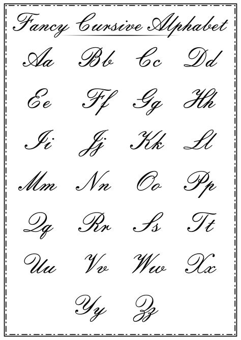 Fancy Cursive Handwriting Alphabet Alphabets In Cursive Writing, Pretty Cursive Fonts Alphabet, Hand Writing Cursive Fancy Letters, Cursive Alphabet Aesthetic, Fancy Alphabet Letters Fonts, Cursive Capital Letters Alphabet, Uppercase Cursive Alphabet, Alphabet Calligraphy Handwriting, Cursive Handwriting Ideas