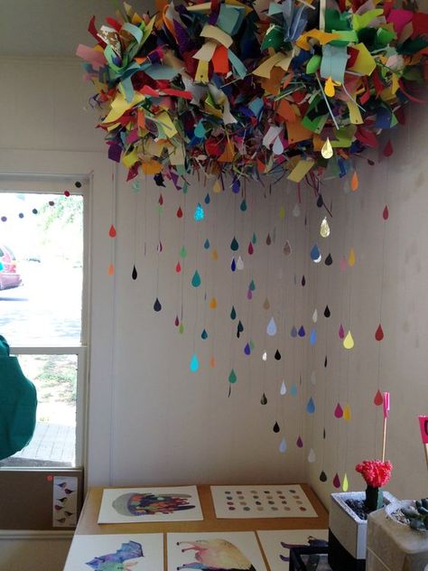 Paper Party | Color Cloud. What a cute idea for a mobile!: Paper Clouds, Color Cloud, Colorful Party, Art Classroom, Kids Art Projects, Paper Decorations, Projects For Kids, Art Room, Classroom Decor