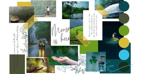 Mood Board Fashion Inspiration Ideas, Brainstorm Aesthetic, Monsoon Aesthetic, Moodboard Template, Branding Mood Board Inspiration, Mood Board Fashion Inspiration, Explore Photography, Paper Installation, Monsoon Season